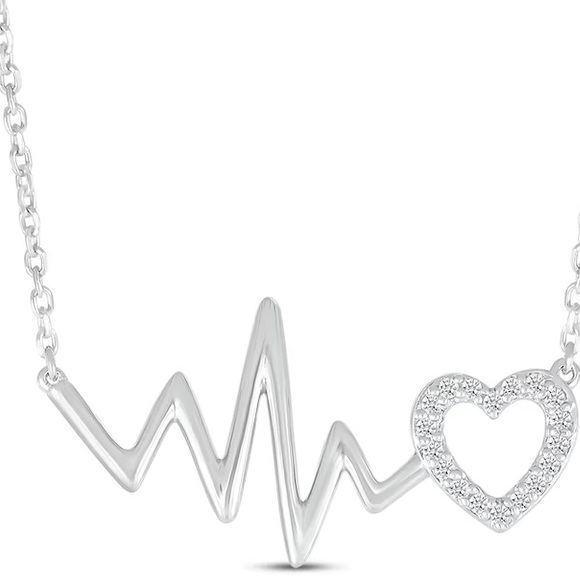 💝Diamond Heartbeat & Heart Outline Necklace - Picture 7 of 10